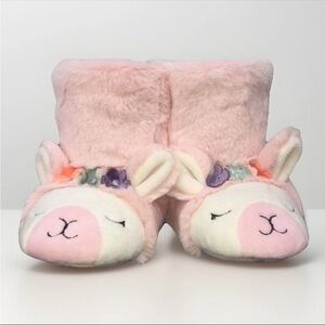Toddler‎ slippers Fuzzy Boot Llama Pink little girl Size  5/6 flower Crown
